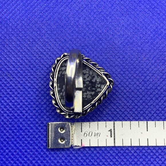 Comfort Curl ADJUSTABLE Beautiful Snowflake Obsidian Ring! .925 Sterling Overlay - Picture 15 of 16
